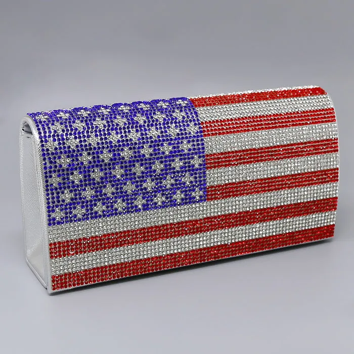 American Flag Pattern Rhinestone Clutch Bag