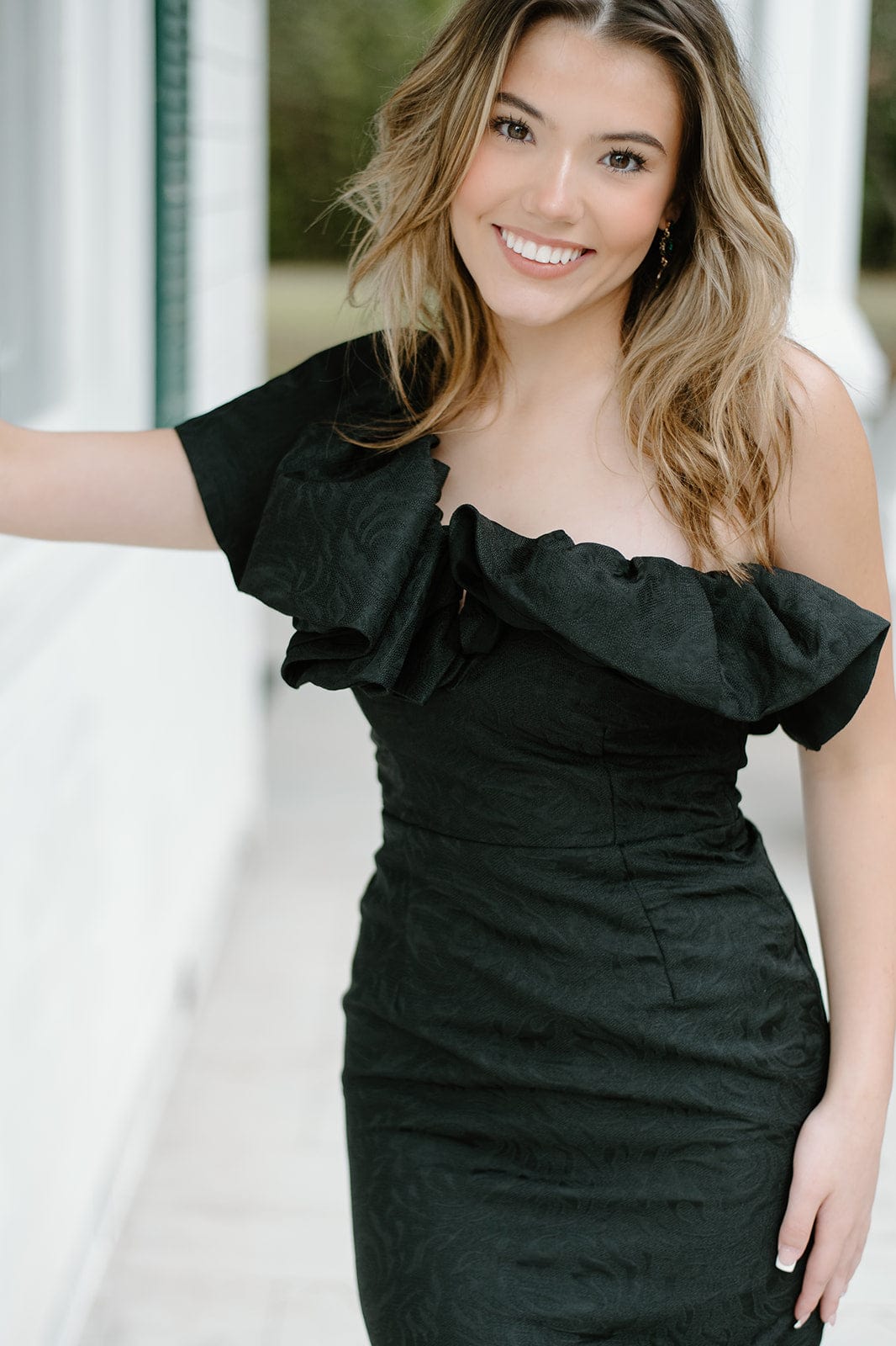 Black One Shoulder Ruffle Dress