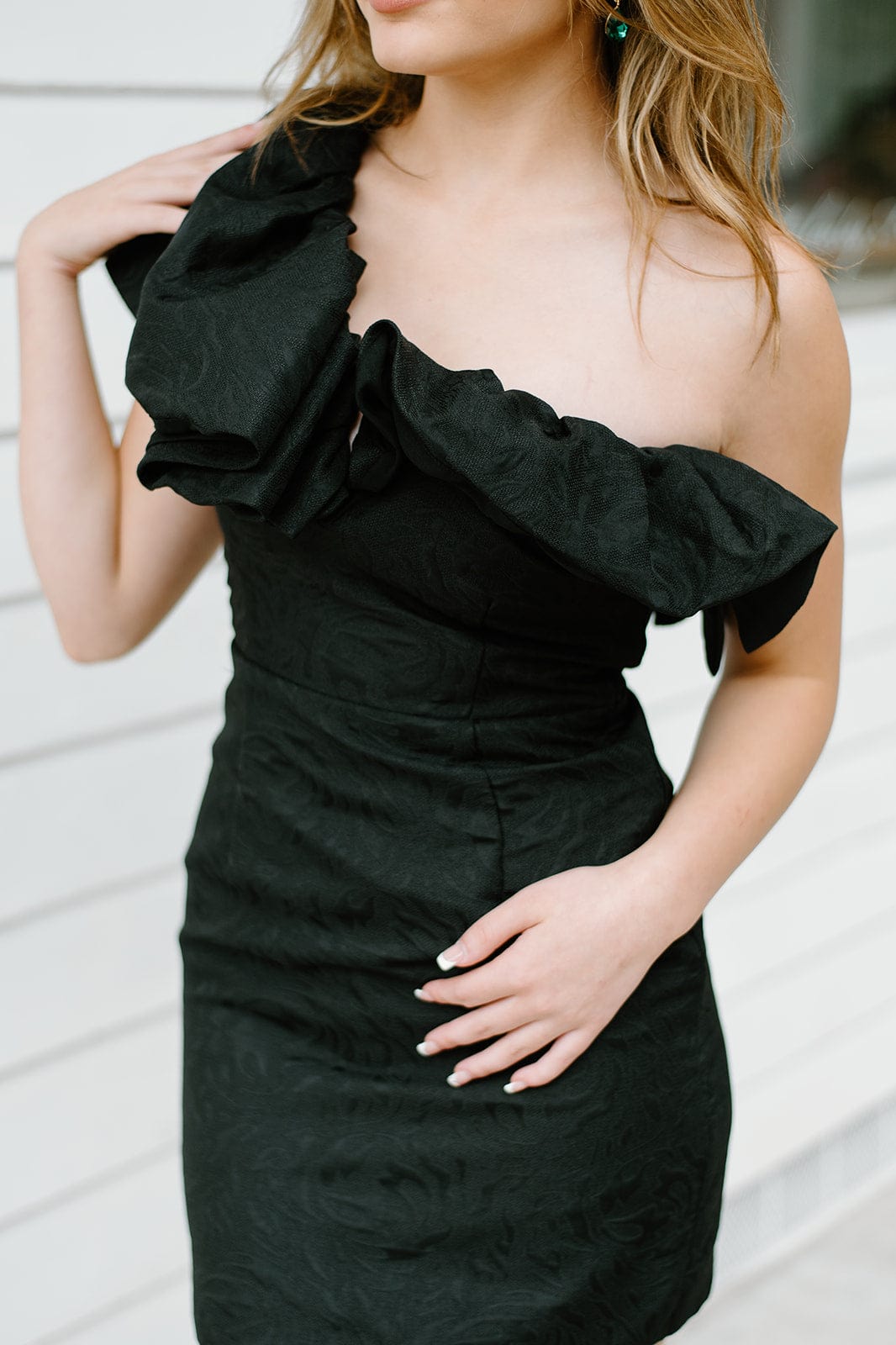 Black One Shoulder Ruffle Dress