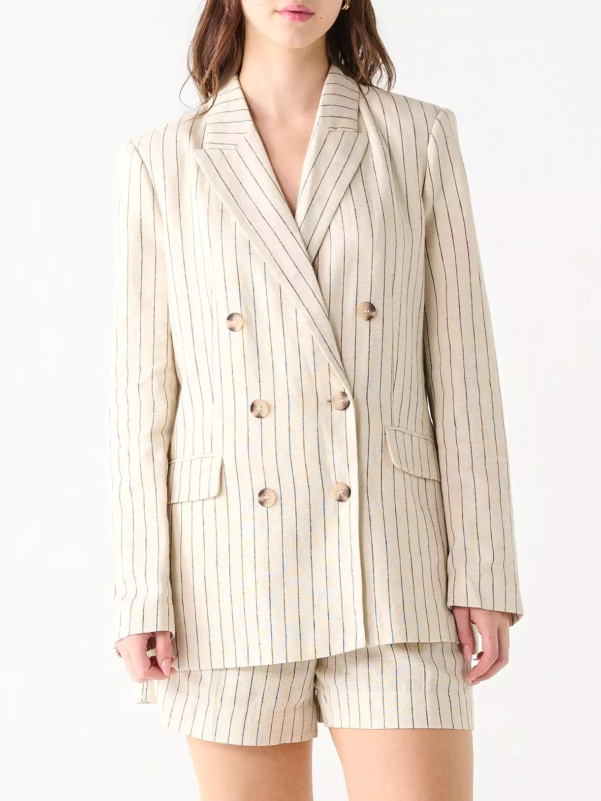 BLACK TAPE Linen Pinstripe Double Breasted Blazer