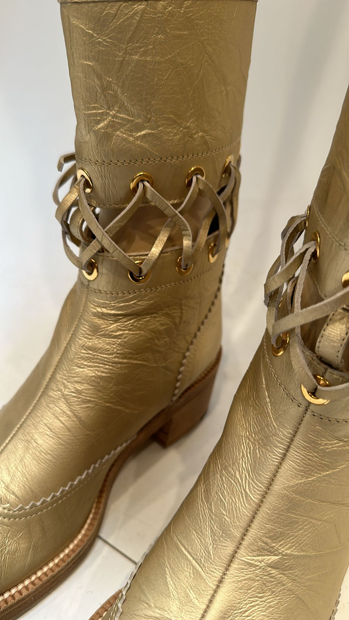 Chanel 16A Runway Gold Metallic Biker Boots EU 39.5 US 9/9.5