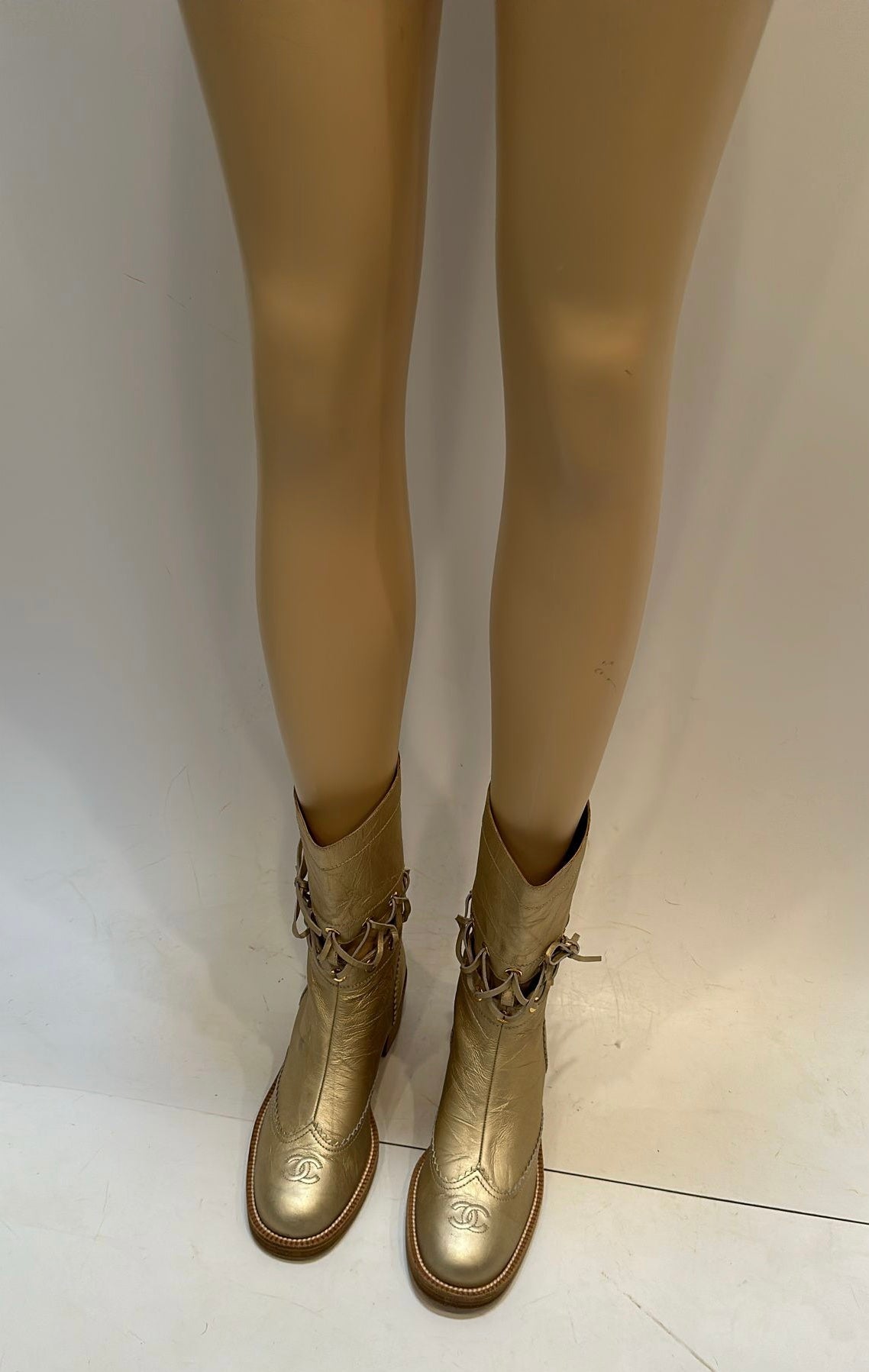 Chanel 16A Runway Gold Metallic Biker Boots EU 39.5 US 9/9.5