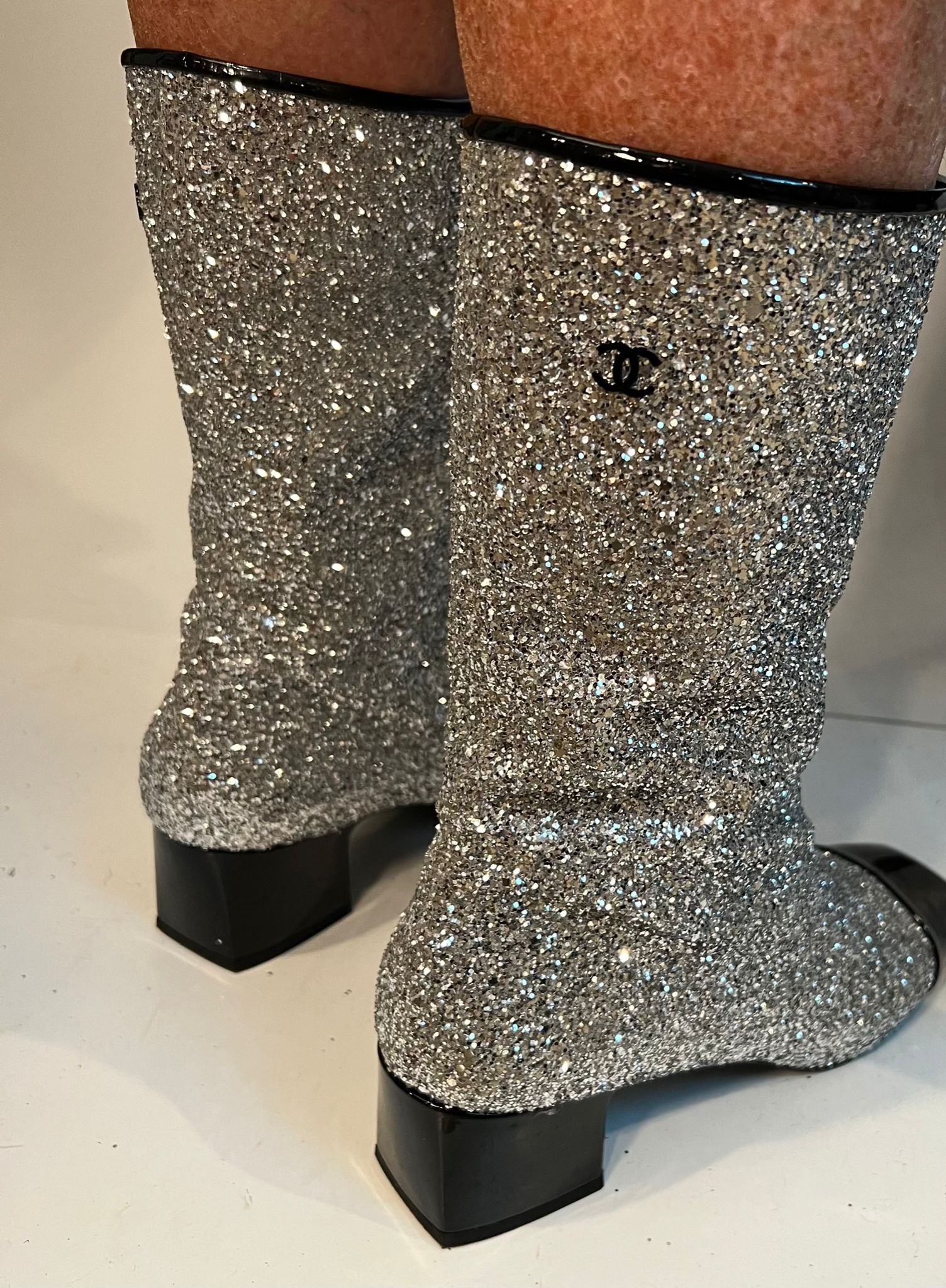 Chanel 17A, 2017 Silver Metallic Glitter Boots EU 41 US 9.5