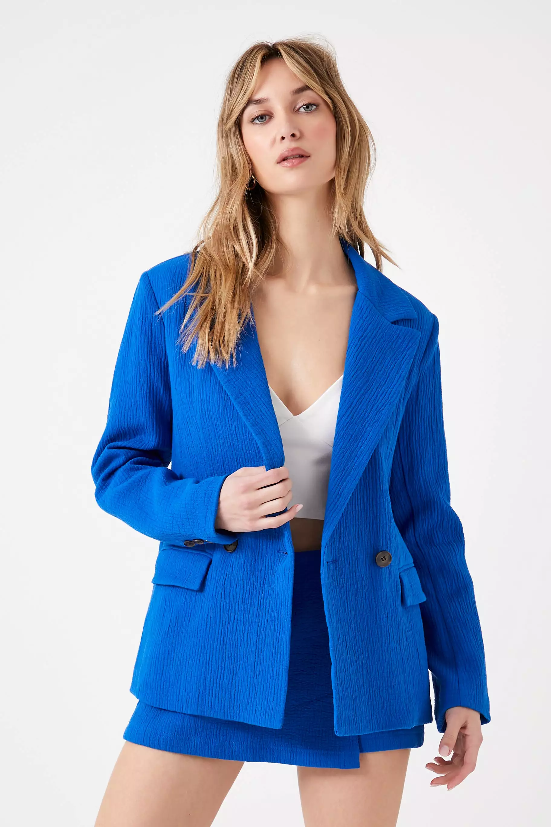 Crinkled Double-Breasted Blazer