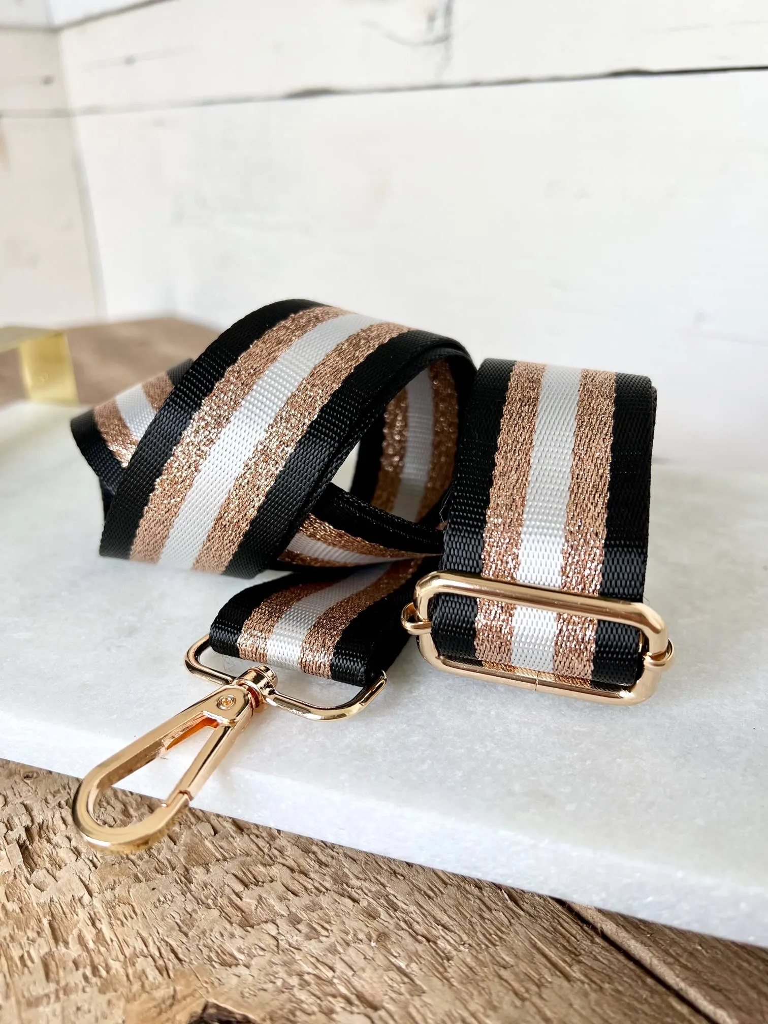 Crossbody Guitar Strap - Stripe Gold and Black