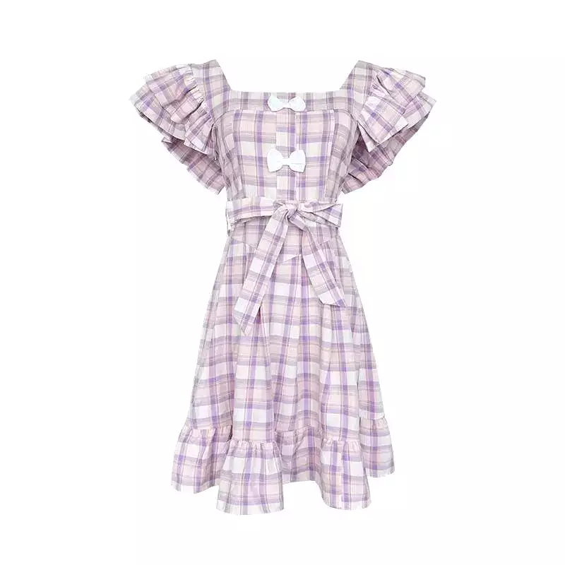 Dolly Kawaii Princess Jfashion Purple Plaid Ruffle Dress