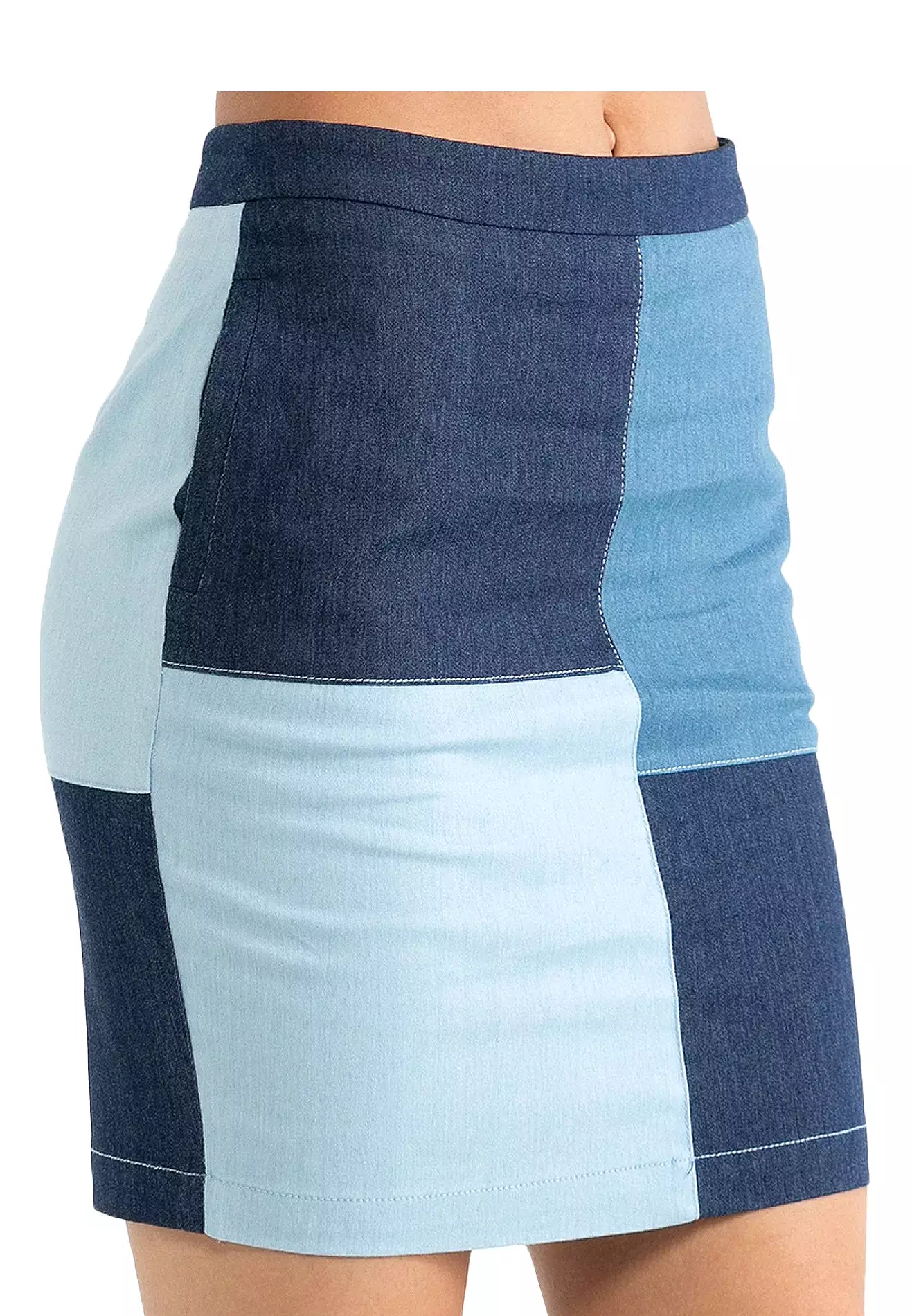 ELLE Apparel Color-Block Denim Skirt