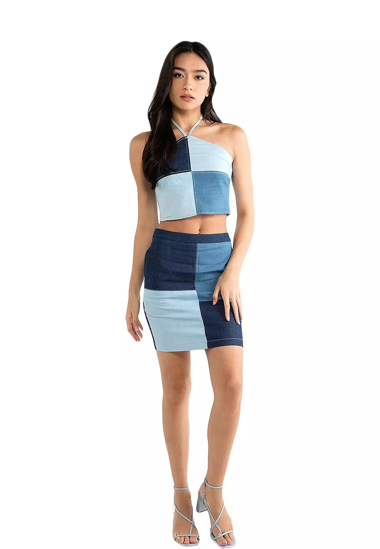 ELLE Apparel Color-Block Denim Skirt