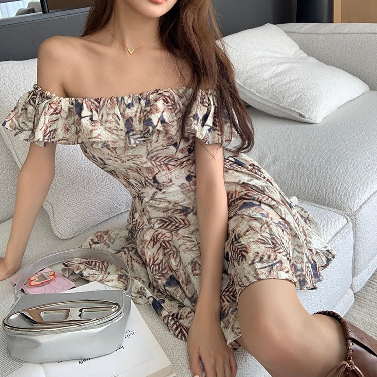 Leaves Pattern Off-Shoulder Dress