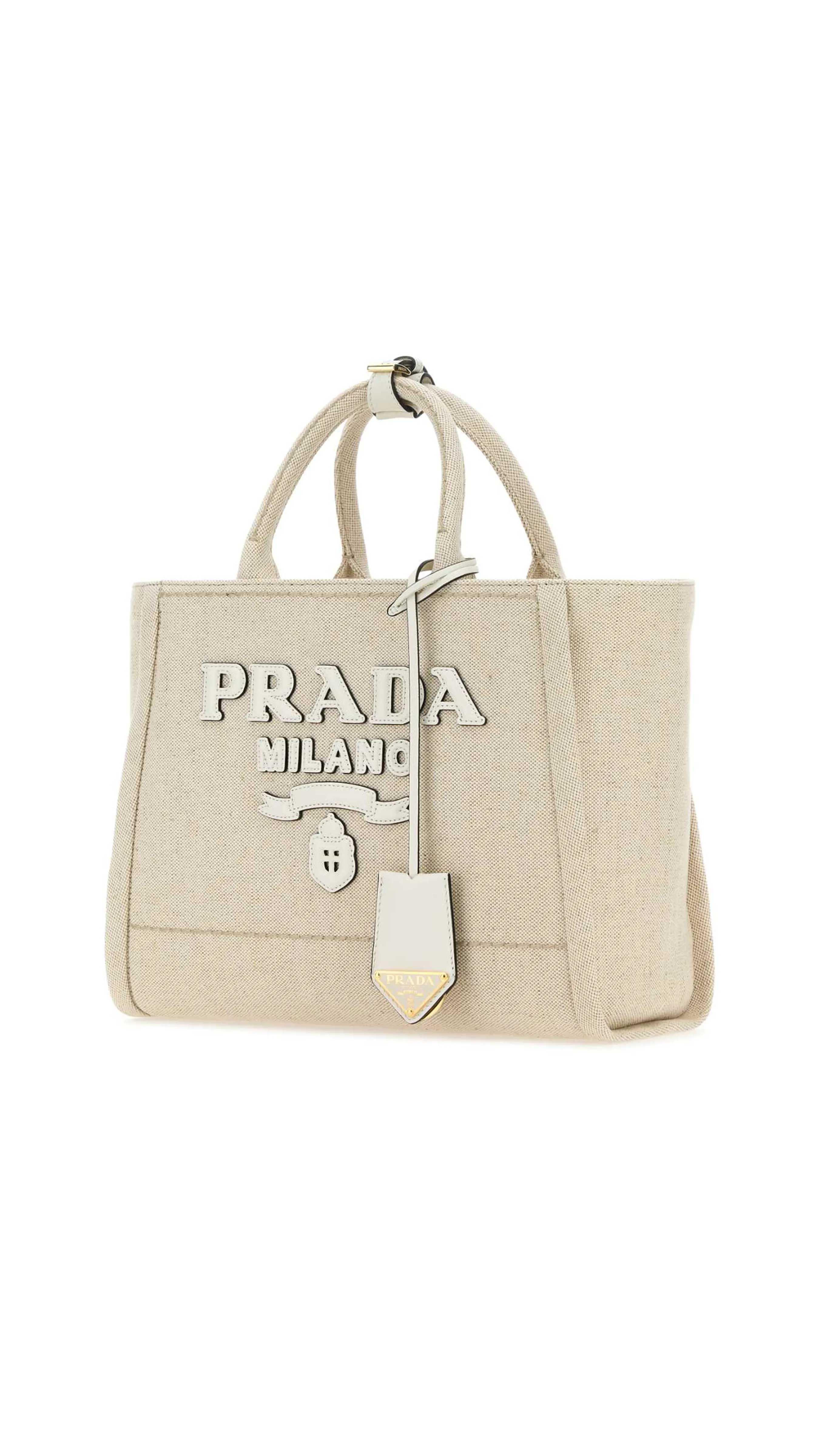 Logo Embroidered Canvas Tote - White