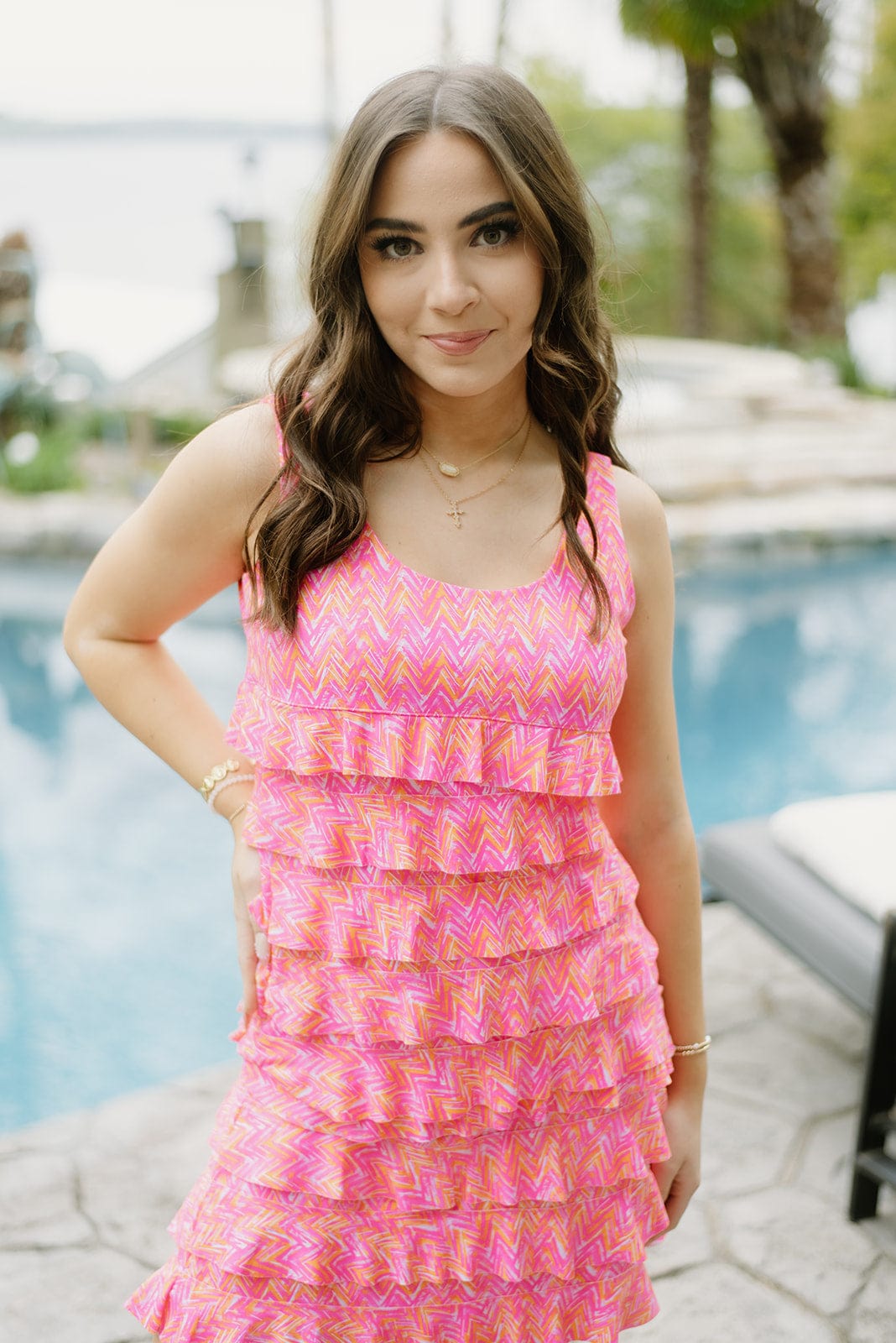 Lulu B Pink Print Sleeveless Ruffle Dress