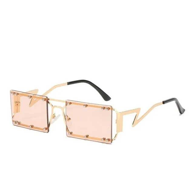 Luxury Women's Square Sunglasses with Rivet Decorated Alloy Frame