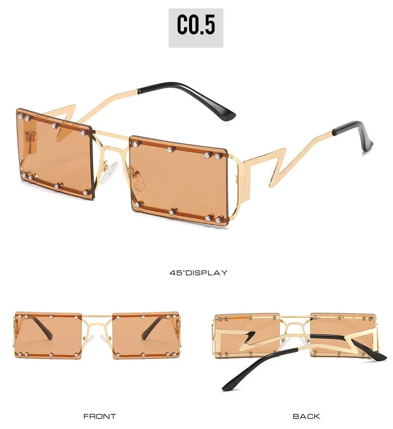 Luxury Women's Square Sunglasses with Rivet Decorated Alloy Frame