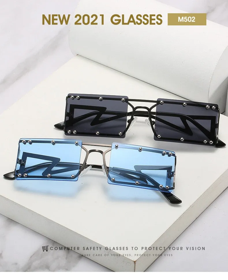 Luxury Women's Square Sunglasses with Rivet Decorated Alloy Frame