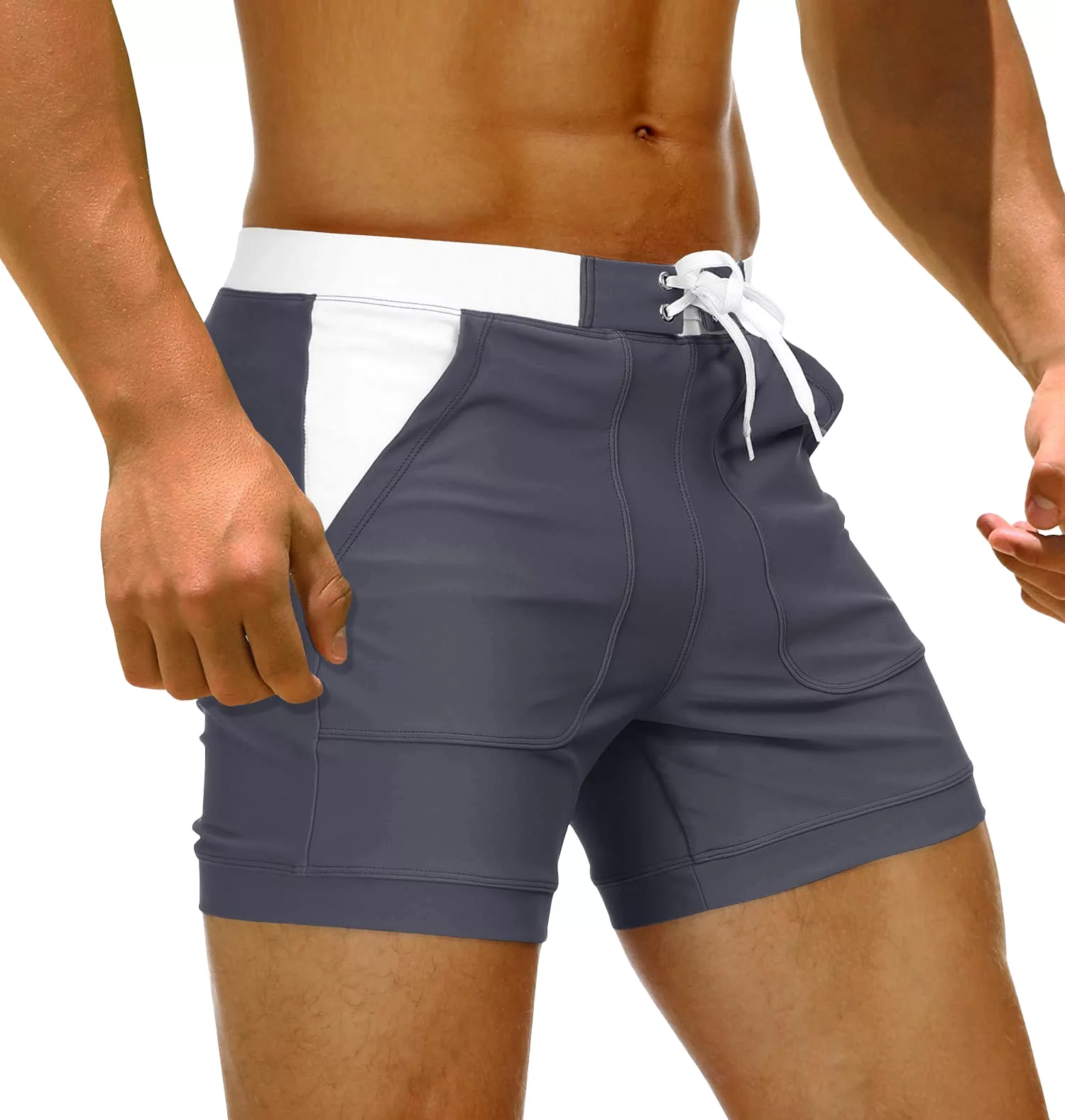 Mens Swim Trunk Summer Swimming Board Shorts Mens Beach Shorts Brief Boxer Trunks With Pocket Quick Dry Outdoor Casual Swimwear 