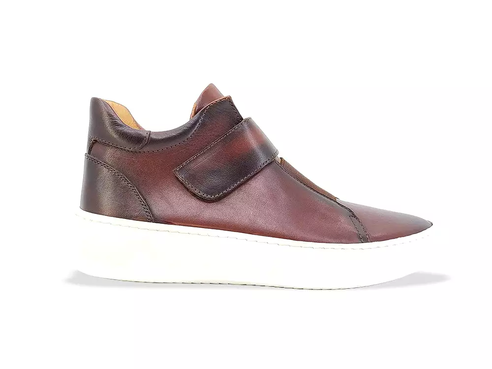 Mid Top Burnished Leather Sneaker