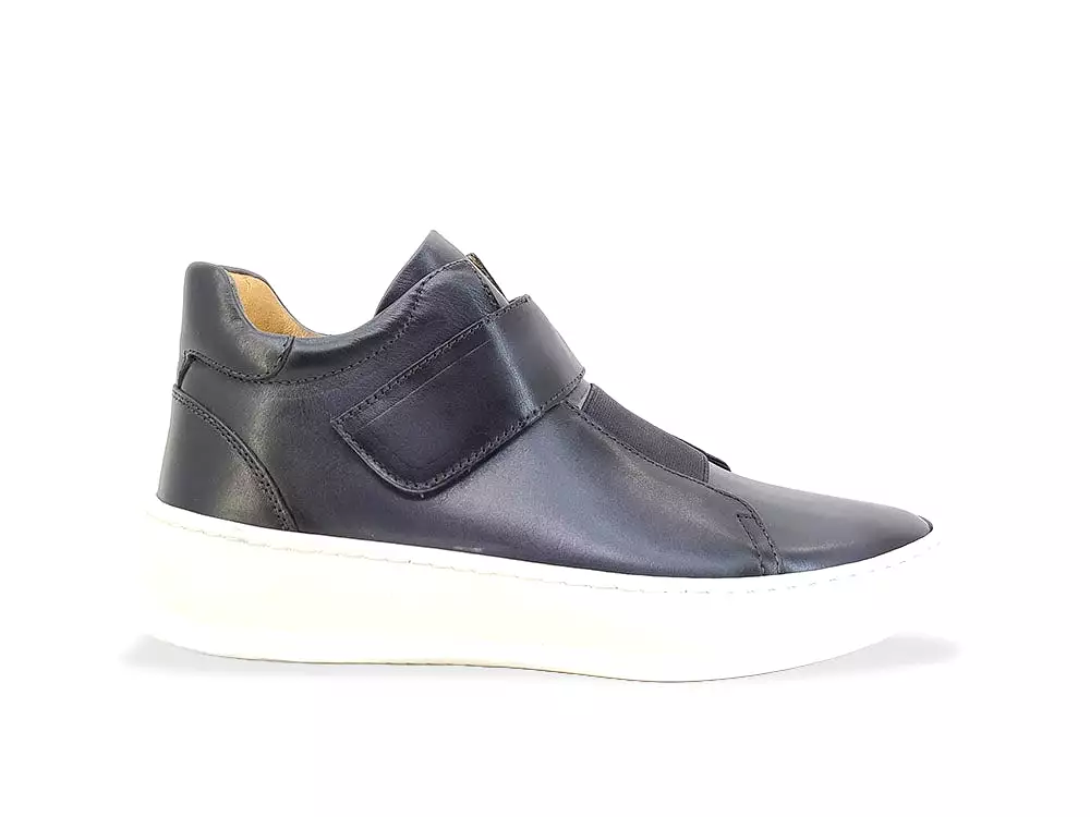 Mid Top Burnished Leather Sneaker