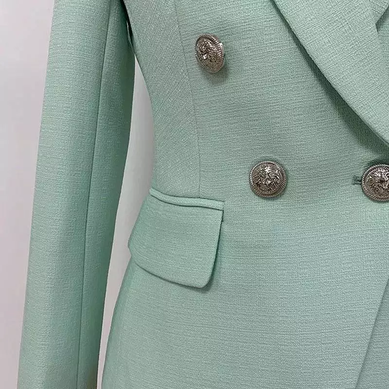 Mint Green Silver Buttoned Double Breasted Blazer