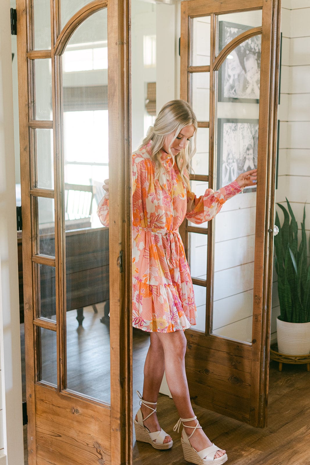 Pink Floral Tie Waist Ruffle Dress