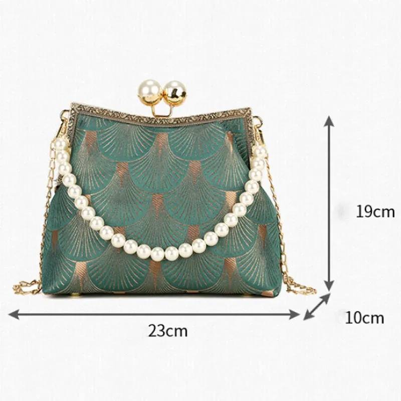 Retro Style Women's Handbag Large Capacity Clip Bag Shoulder