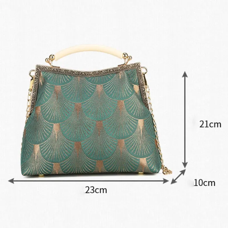 Retro Style Women's Handbag Large Capacity Clip Bag Shoulder