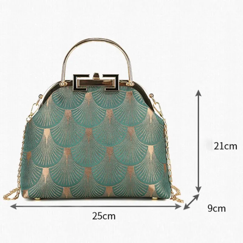 Retro Style Women's Handbag Large Capacity Clip Bag Shoulder