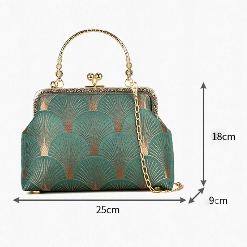 Retro Style Women's Handbag Large Capacity Clip Bag Shoulder