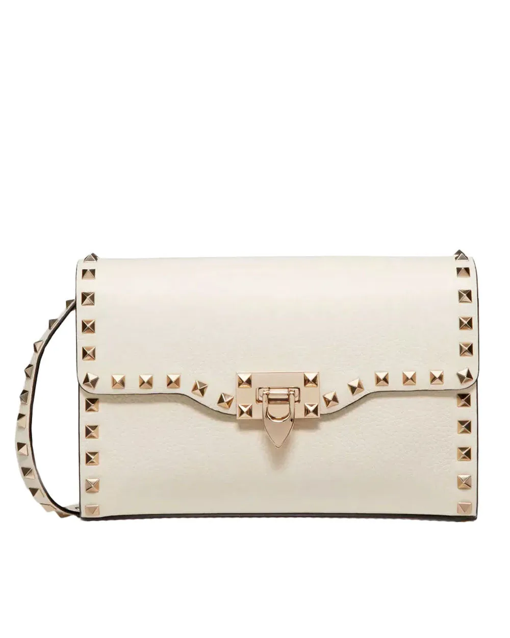 Rockstud Grainy Calfskin Crossbody Bag in Light Ivory