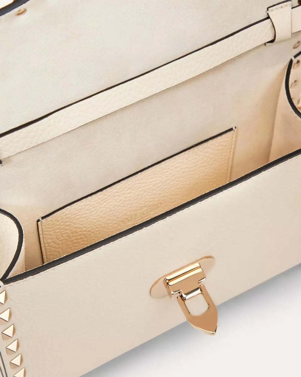 Rockstud Grainy Calfskin Crossbody Bag in Light Ivory