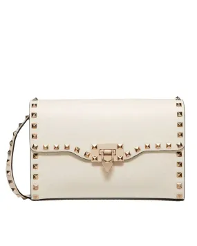 Rockstud Grainy Calfskin Crossbody Bag in Light Ivory