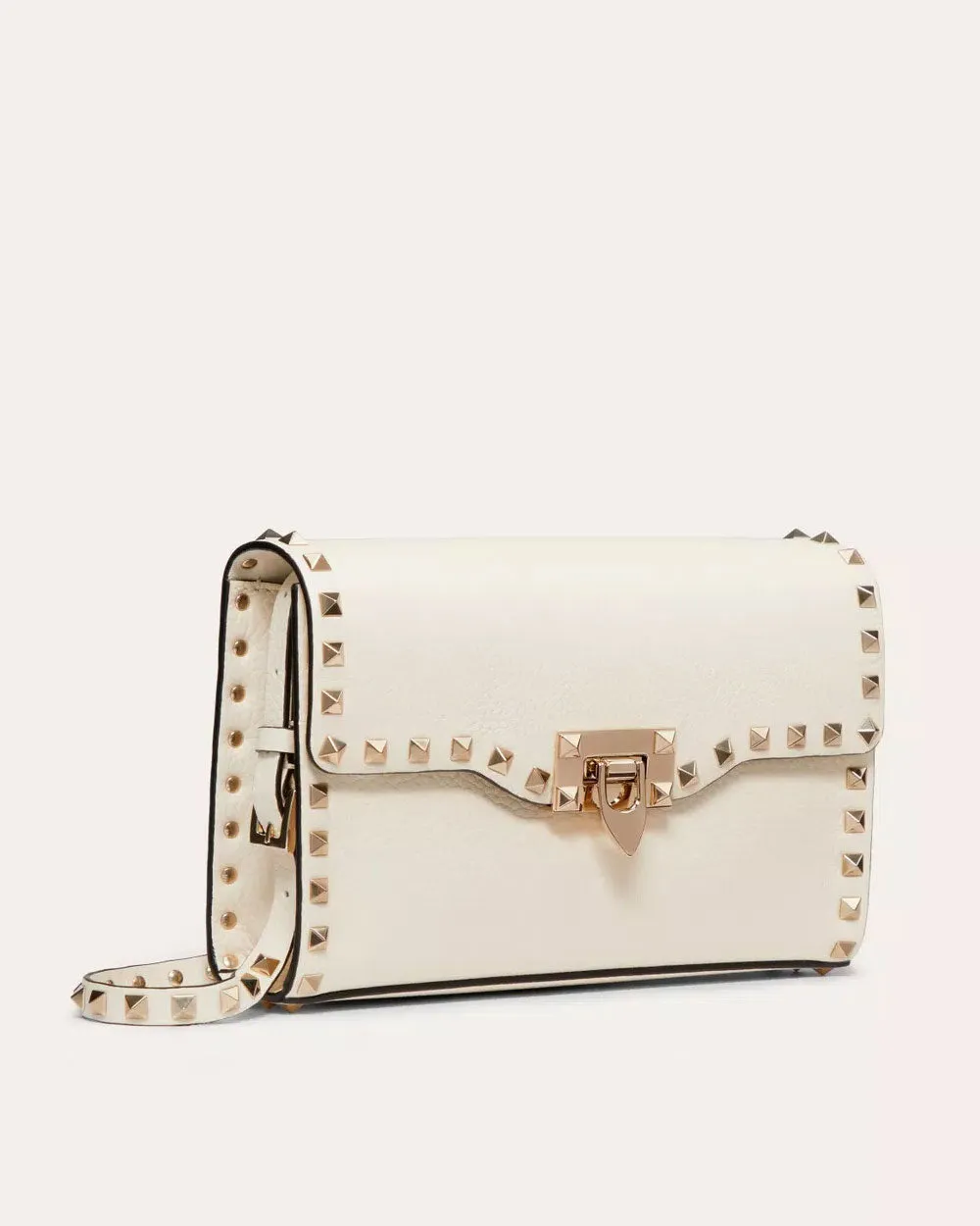 Rockstud Grainy Calfskin Crossbody Bag in Light Ivory