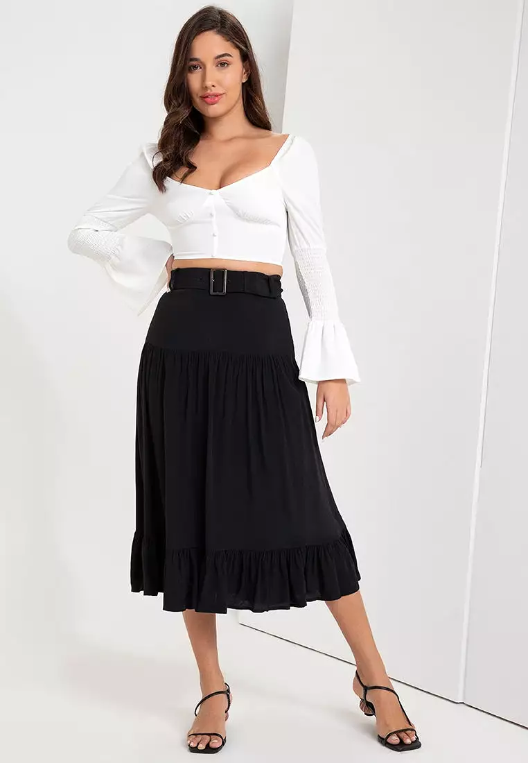 SAVINA DROP WAIST BELTED SKIRT