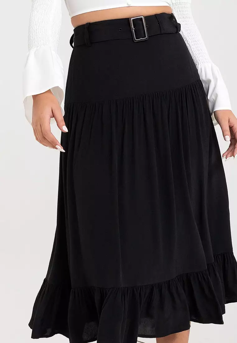 SAVINA DROP WAIST BELTED SKIRT