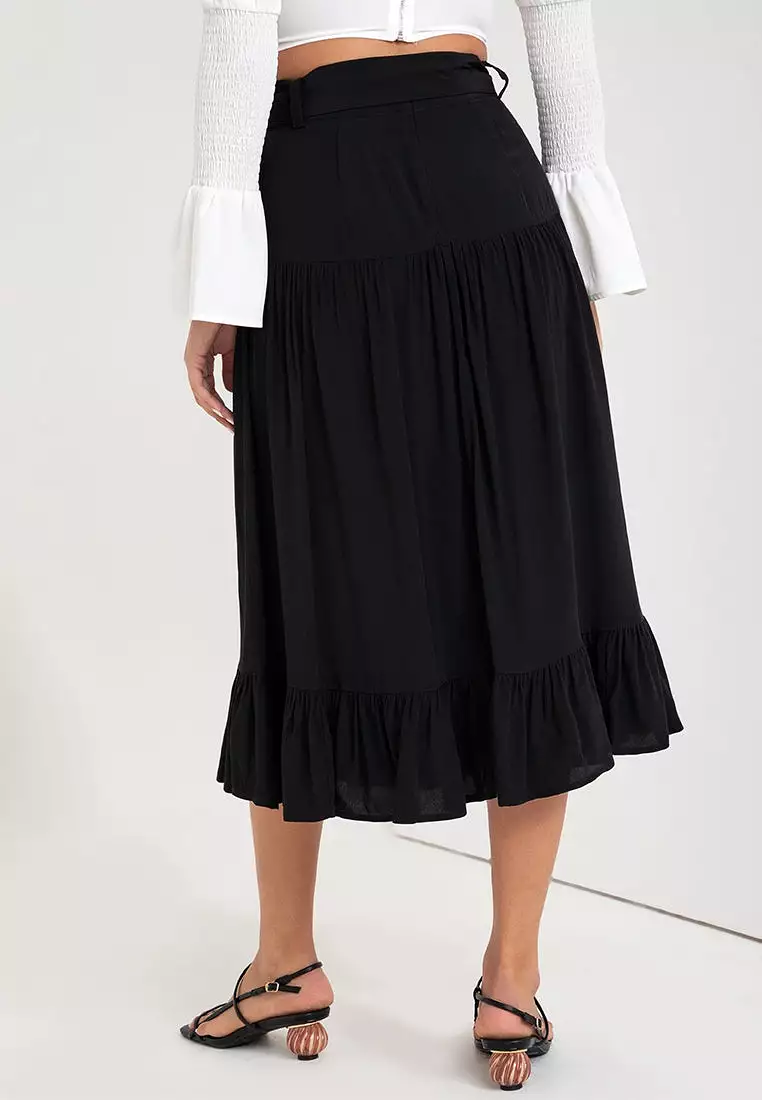 SAVINA DROP WAIST BELTED SKIRT