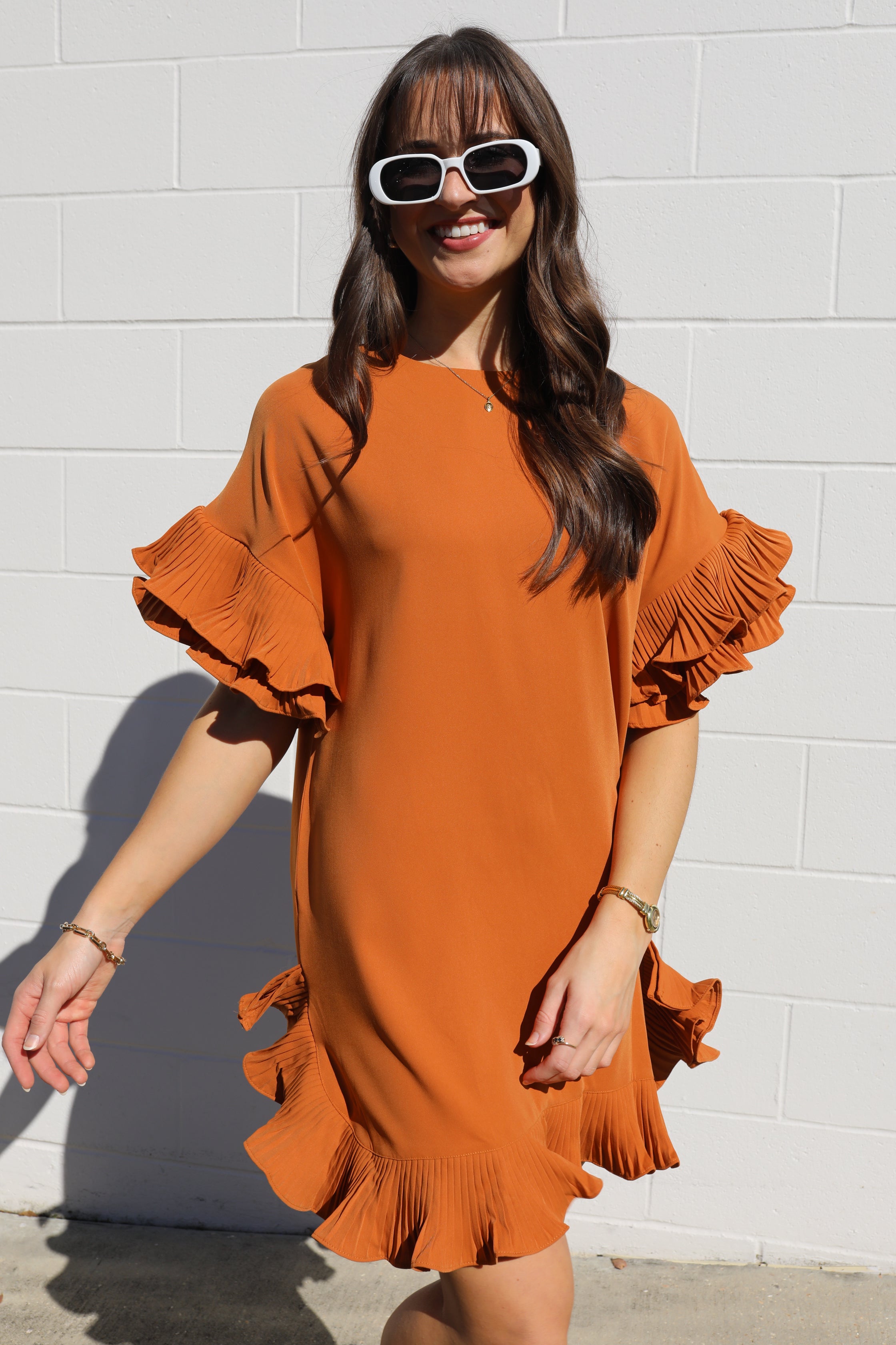 SIZE SMALL On The Boulevard Ruffle Dress