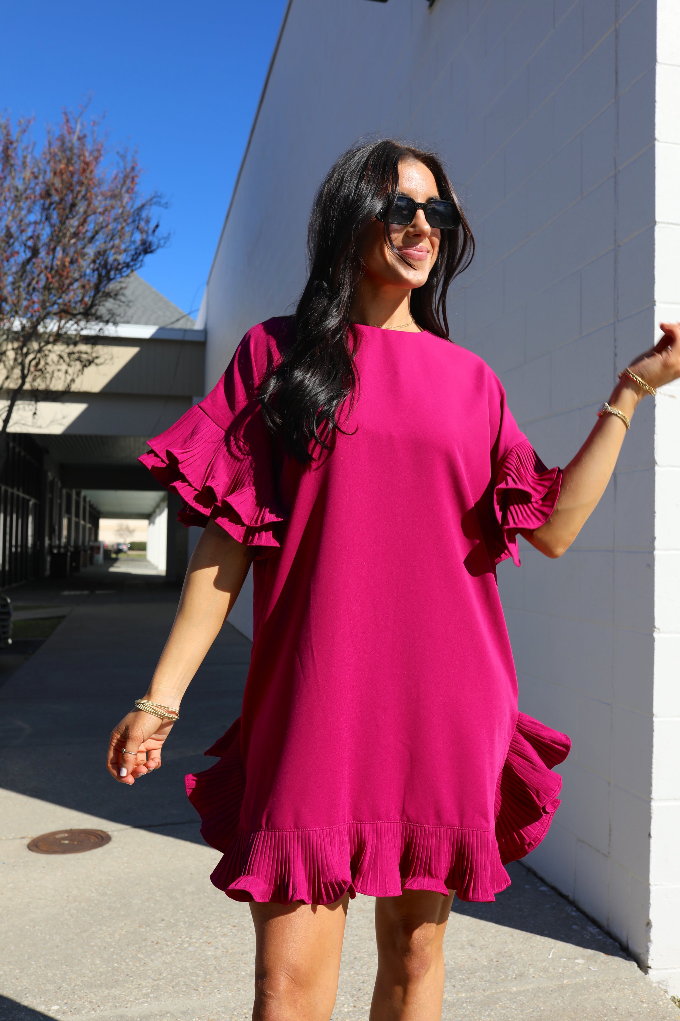 SIZE SMALL On The Boulevard Ruffle Dress