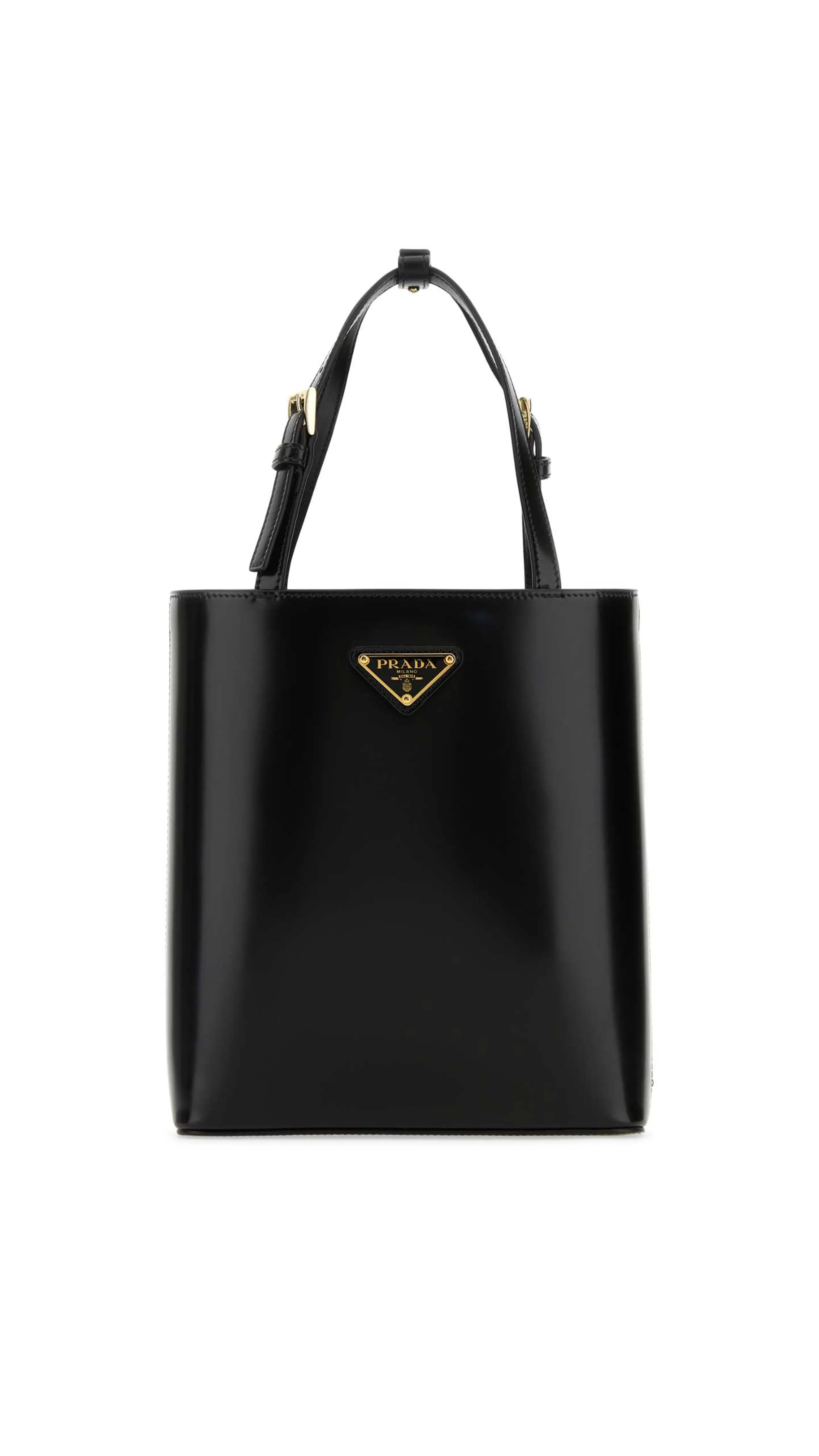 Small Brushed Leather Tote - Black