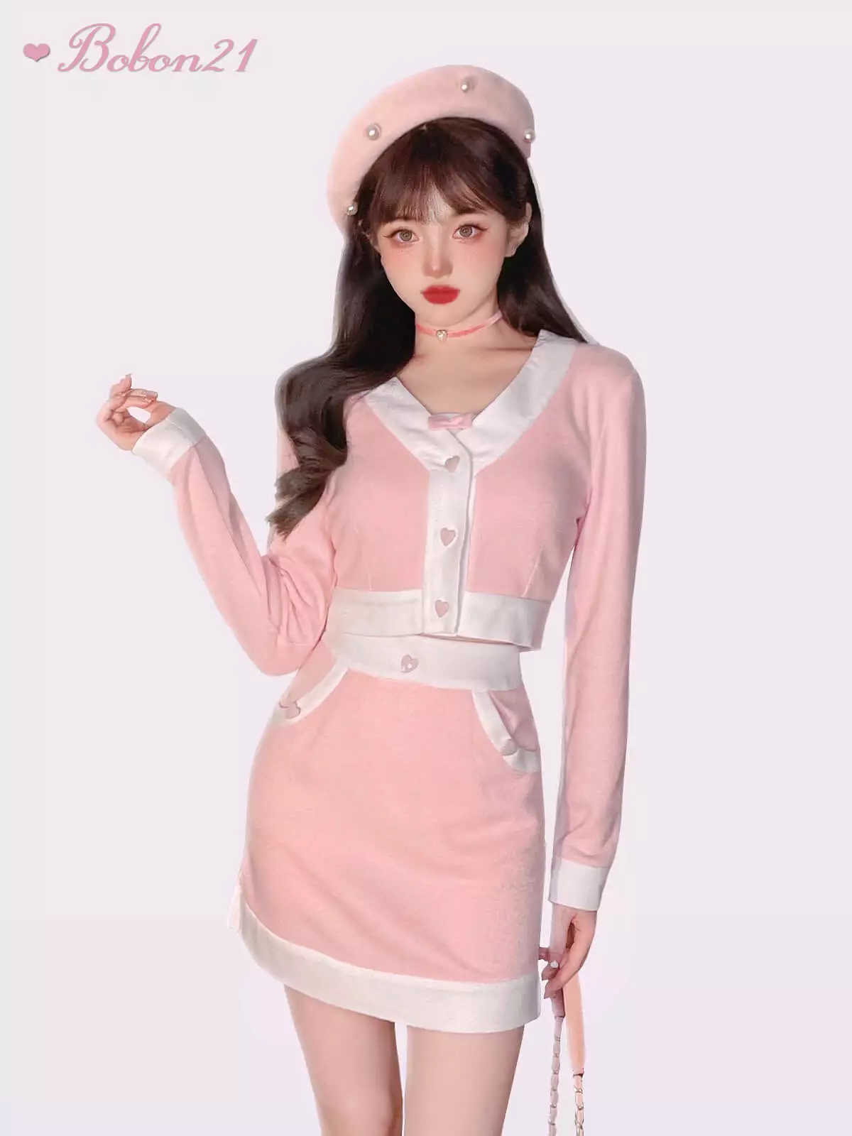 Spring berry fruit Barbie love knitted suit cardigan skirt by9081