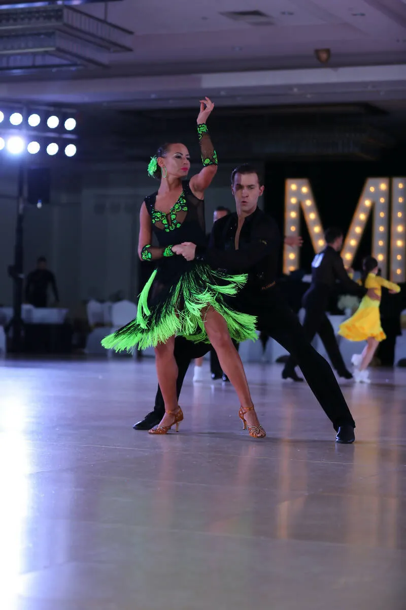 Stunning Black & Neon Green Latin Dress