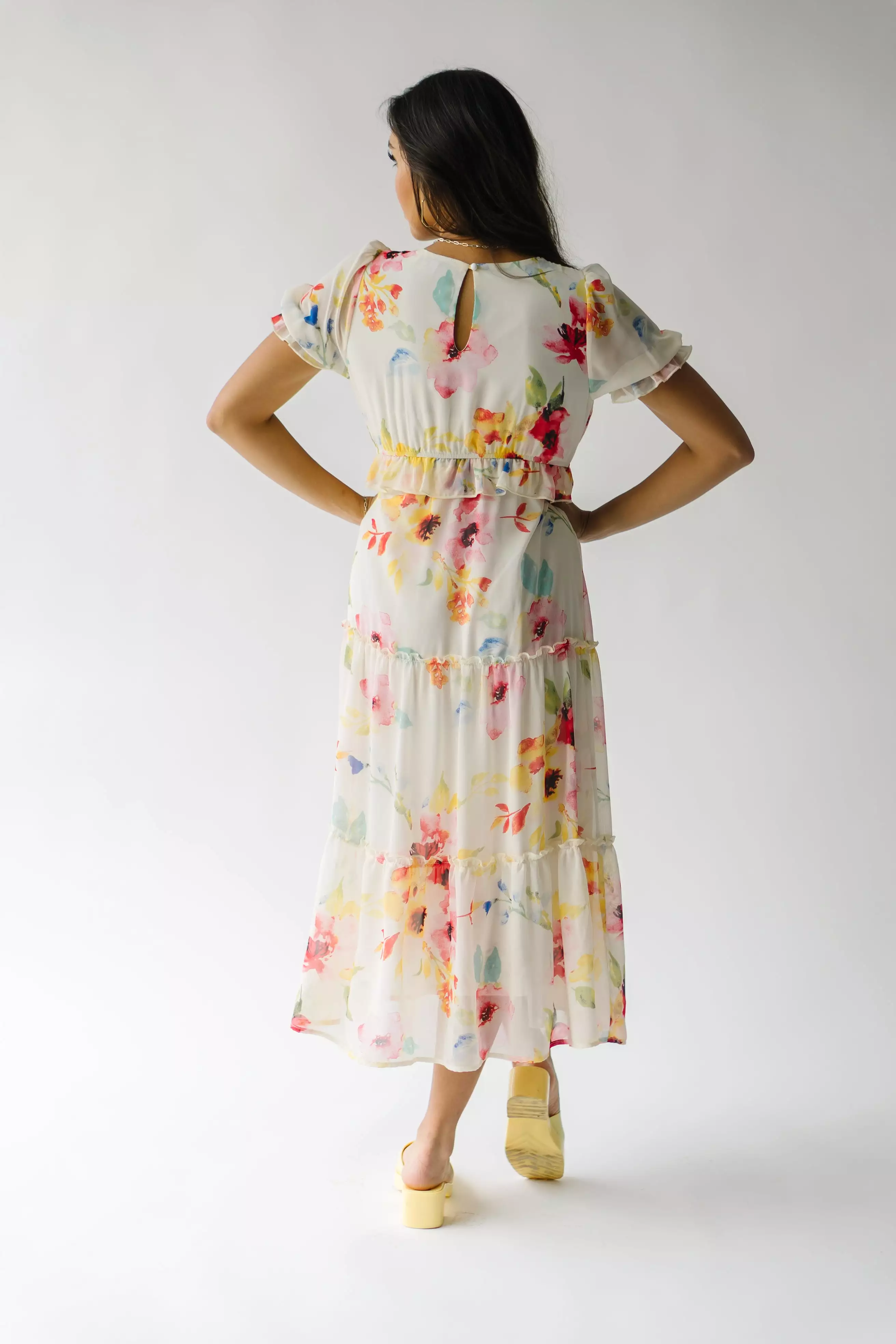 The Brom Floral Ruffle Dress in Ivory