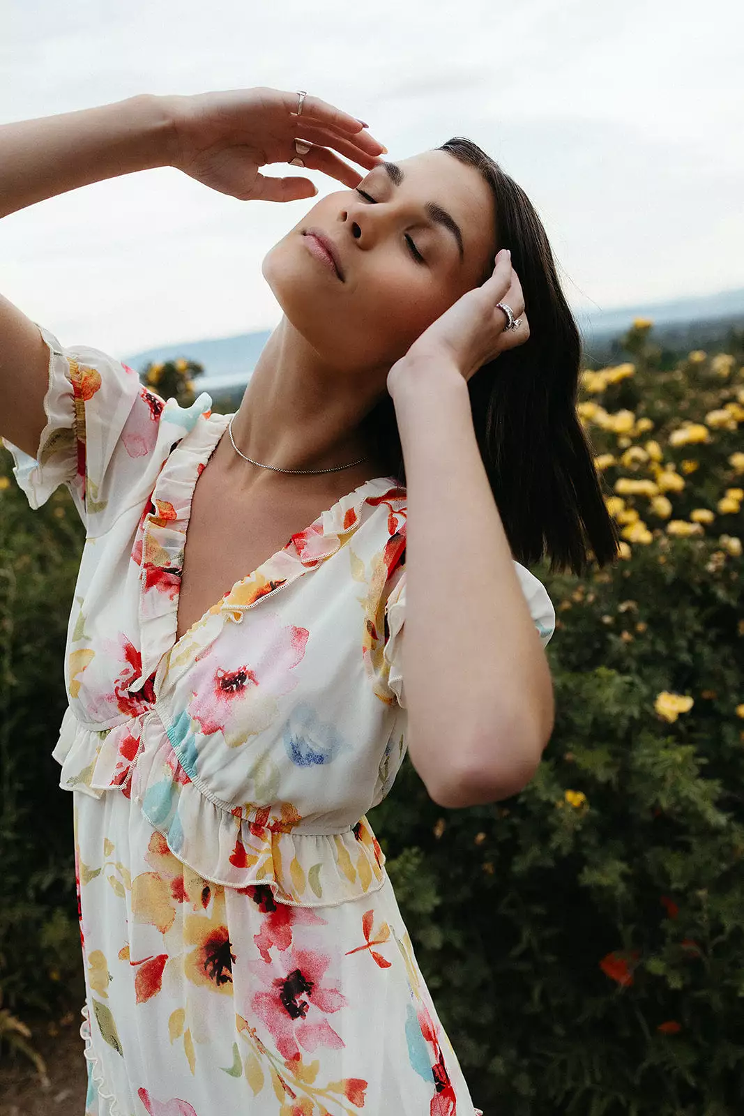 The Brom Floral Ruffle Dress in Ivory