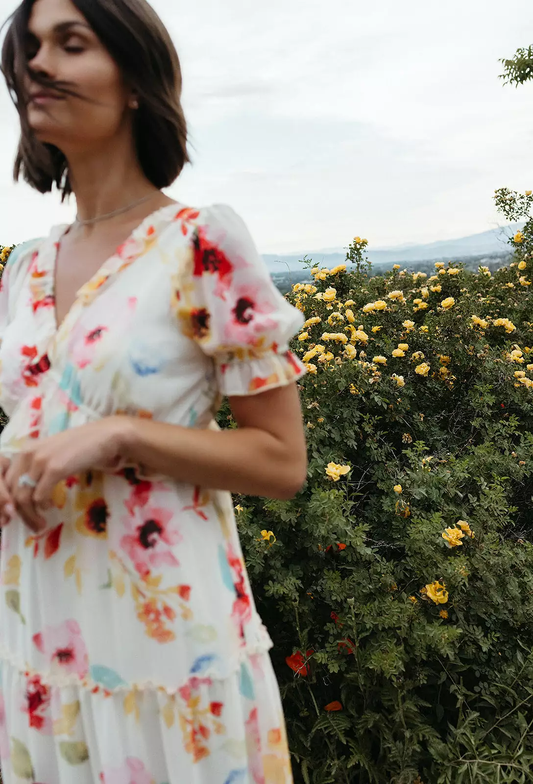 The Brom Floral Ruffle Dress in Ivory