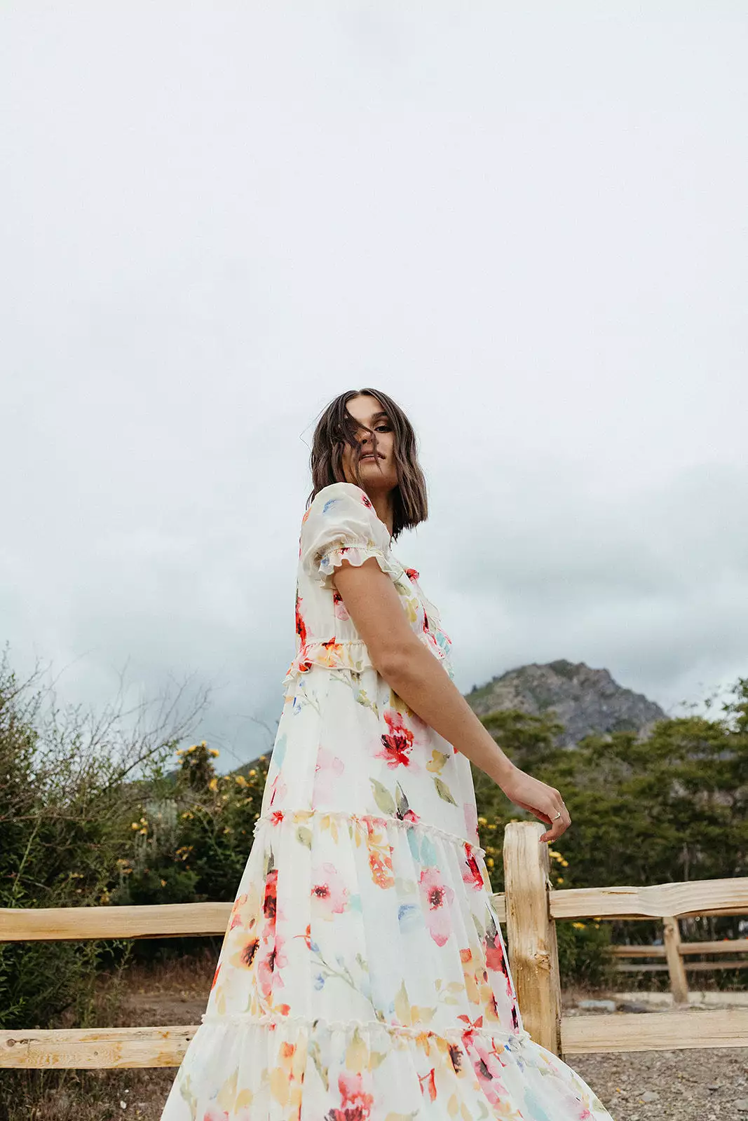 The Brom Floral Ruffle Dress in Ivory