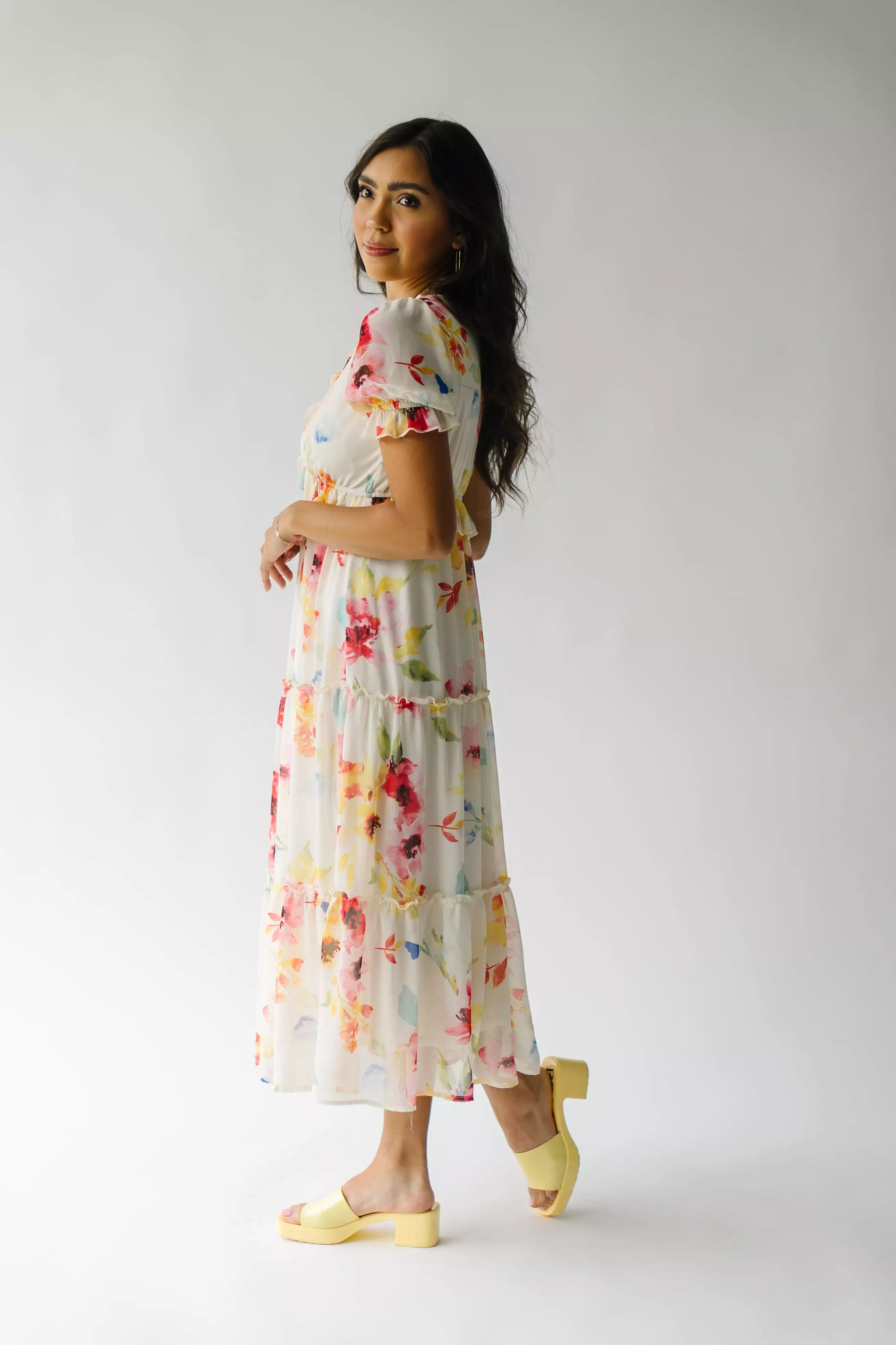 The Brom Floral Ruffle Dress in Ivory